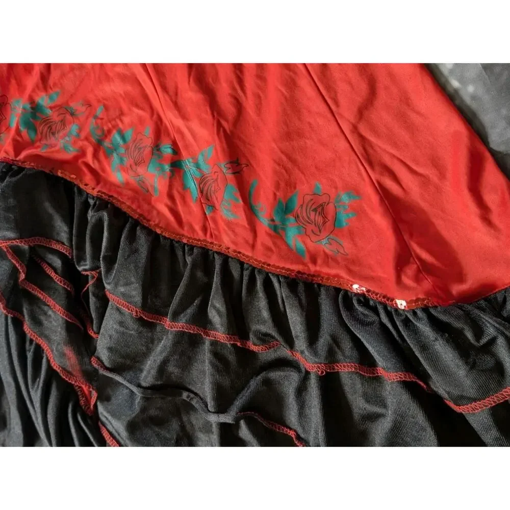Girls Mexican Spanish Dancer Dress Halloween Costume Red & Black Size M Youth